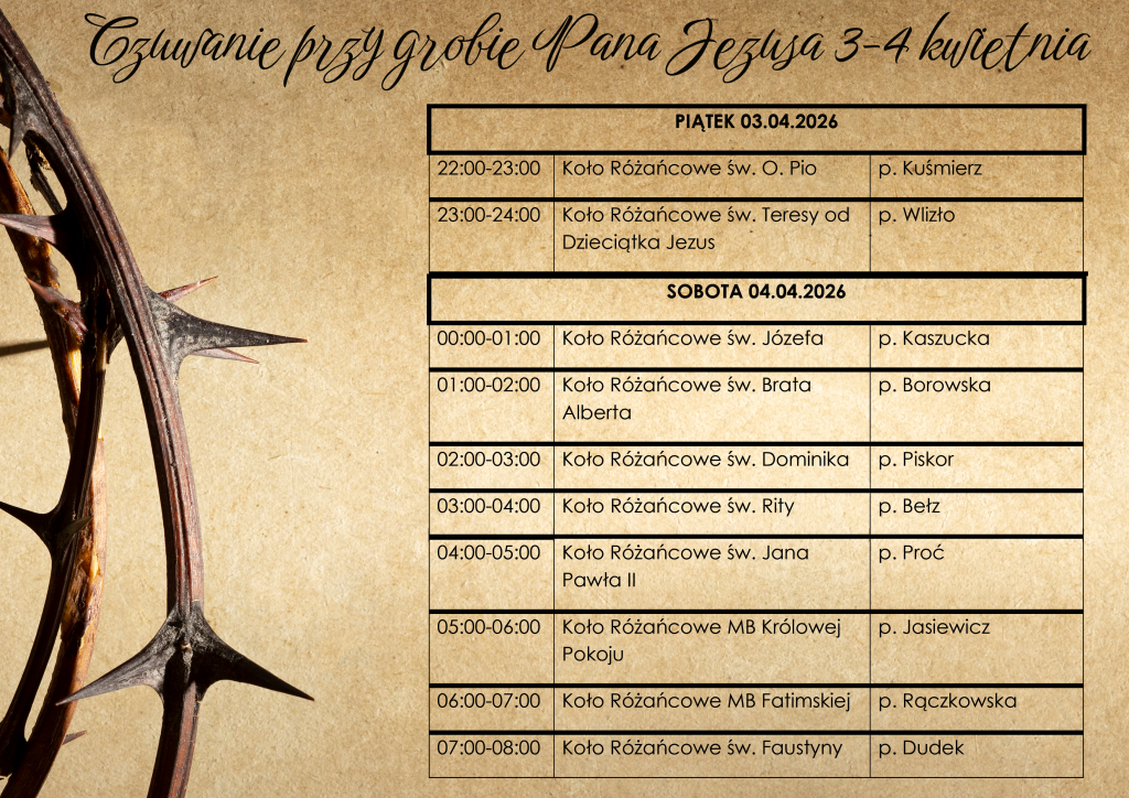 Czuwanie nocne przy grobie Pana Jezusa, 3-4 kwietnia 2026